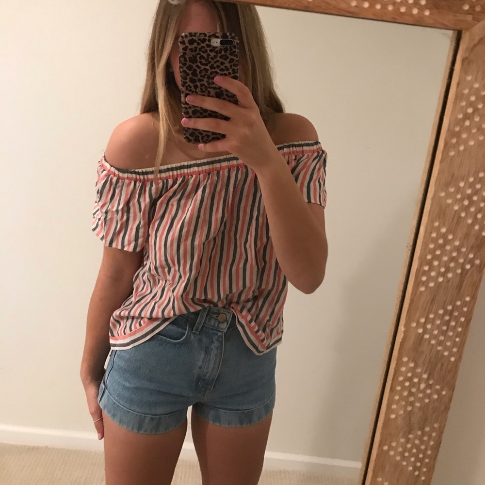 striped off the shoulder top
